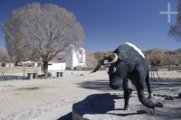 The Altiplanic town of Casabindo, with a statue of a bull to mark its famous feast, in the province of Jujuy, Argentina