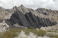 Rocas sedimentarias en la Quebrada de Flechas, en el camino entre Cafayate y Cachi, provincia de Salta, Argentina