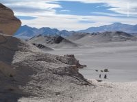 Tourists in the El Peñón pumice rock field, province of Catamarca, Argentina