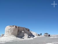 Travelers on the pumice rock field of El Peñón, on the Altiplano (Puna) of Catamarca, Argentina